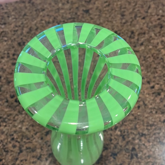 Crate & Barrel Tall Green Stripe Squeeze Handblown Vase 15 1/2" - Picture 2 of 4